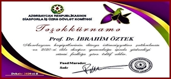 Prof. Öztek`e Azerbaycan`dan `Teşekkürname`