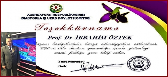 Prof. Öztek`e Azerbaycan`dan `Teşekkürname`